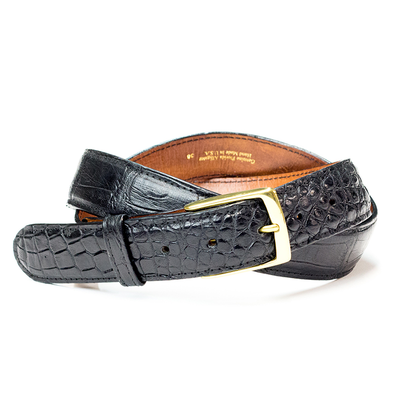 PELGIO Genuine Black Crocodile Belt Handmade Alligator Backbone Skin Leather