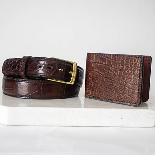 Brown Alligator Wallet and Belt Set