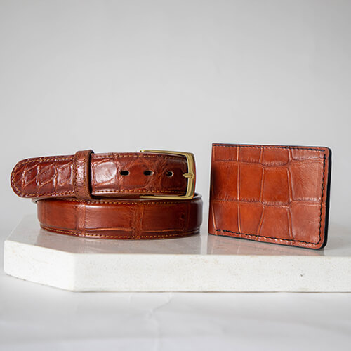 Alligator bifold wallet & belt cognac Color