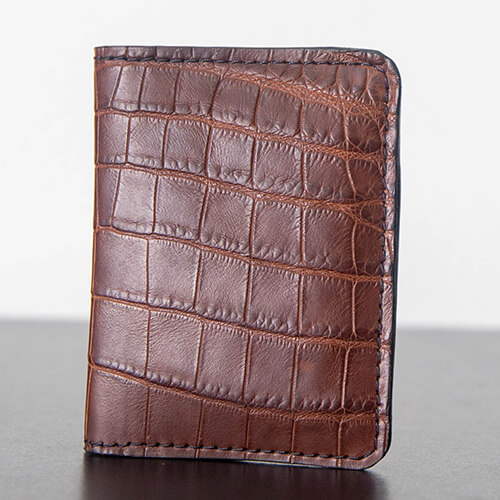 Brown Crocodile Vertical Bifold Wallet | Taza Leather