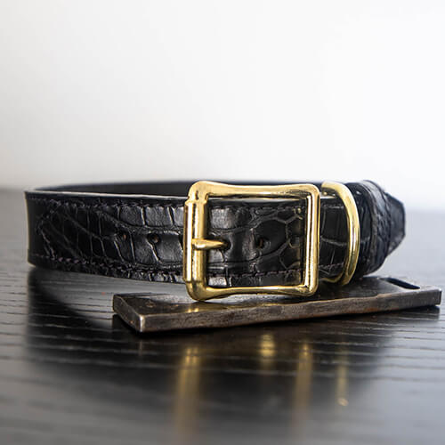 Black Alligator Leather Dog Collars Taza Leather