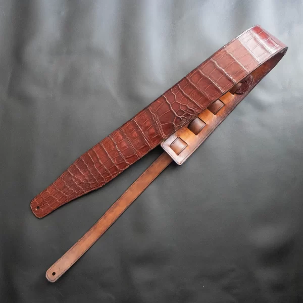 3-inches Cognac Alligator Guitar Strap