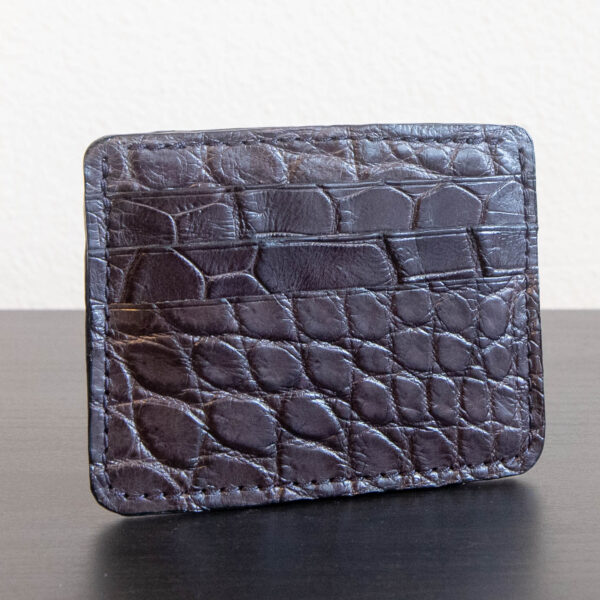 Dark Chocolate Nile Crocodile Card Holder – RFID Blocking, 6 Card Slots, Cash Pocket