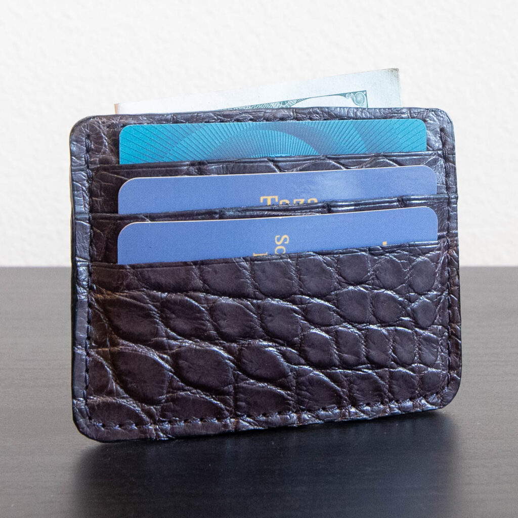 Dark Chocolate Nile Crocodile Card Holder – RFID Blocking, 6 Card Slots, Cash Pocket