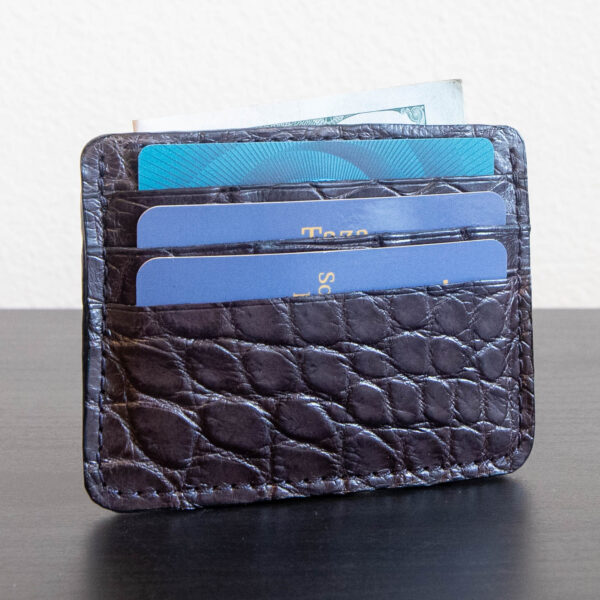 Dark Chocolate Nile Crocodile Card Holder – RFID Blocking, 6 Card Slots, Cash Pocket