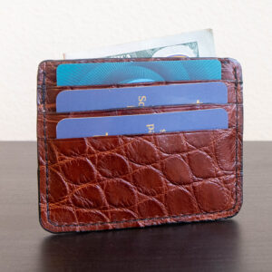 Dark Cognac Nile Crocodile Card Holder – RFID Blocking, 6 Card Slots, Cash Pocket