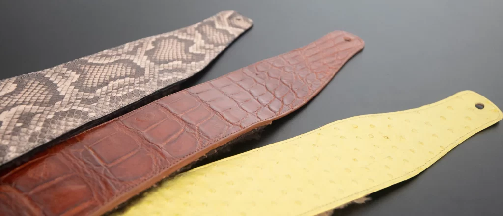 ostrich, alligator and python guitar straps