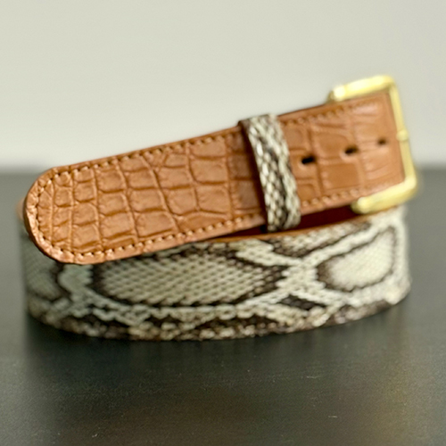 The Clermont - Brandy Crocodile and Burmese Python – Belt - 1.5" Wide - Image 3