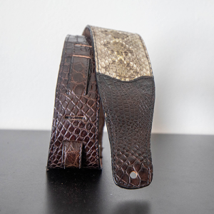 Rattlesnake Guitar Strap with Brown Alligator Ends – Wild Character, Luxury Craft
