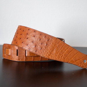 Brandy Ostrich Guitar Strap with Crocodile Ends – Exotic Comfort, Refined Strength