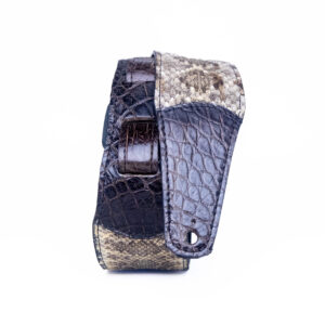 Rattlesnake with brown alligator end guitar strap