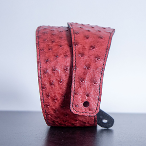 Red Ostrich Leather Guitar Strap – 2.25” Wide Exotic Hide