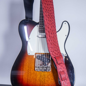 Red Ostrich Leather Guitar Strap – 2.25” Wide Exotic Hide