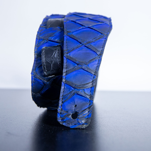 Blue & Black Pirarucu Guitar Strap – 2.25” Wide Exotic Fish Leather