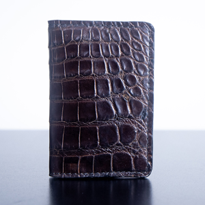 Brown Vertical Front Pocket Wallet – Wild American Alligator with Harness Leather Interior