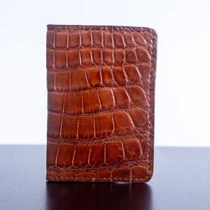 Brown Vertical Front Pocket Wallet – Wild American Alligator with Harness Leather Interior