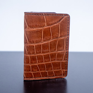 Brown Vertical Front Pocket Wallet – Wild American Alligator with Harness Leather Interior