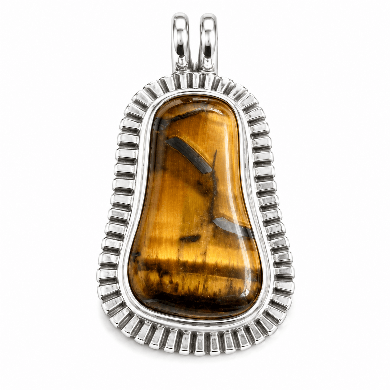 Tiger Eye Pendant with Sterling Silver Border